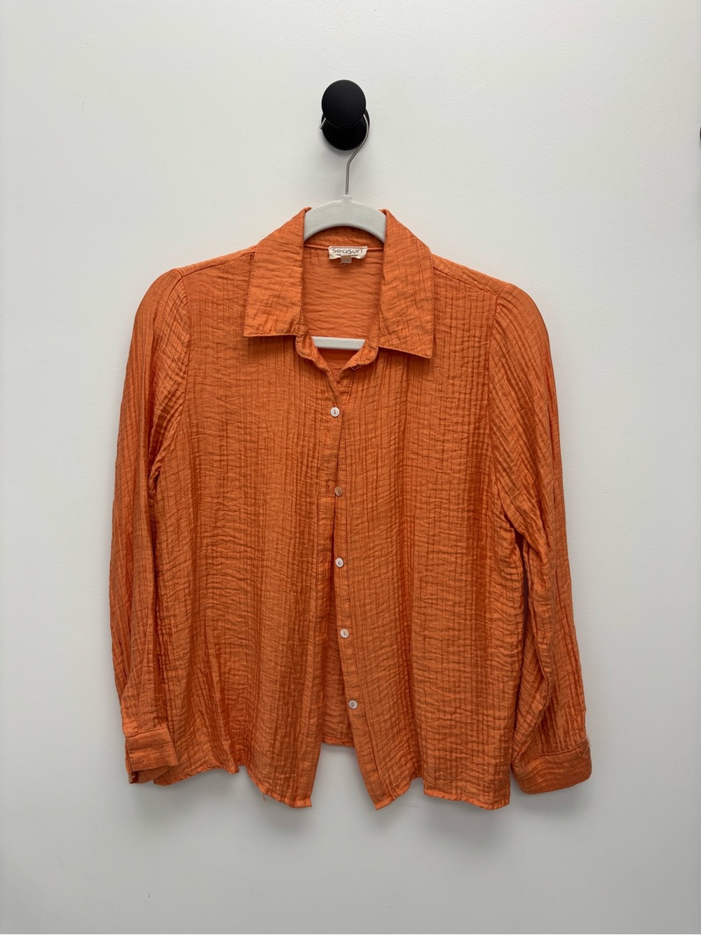 Lightweight Crinkle Button-Up Blouse in Orange